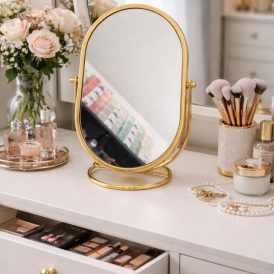 Table top mirror with gold stand Large