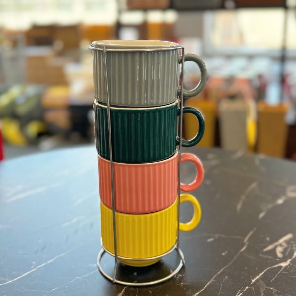 4pcs Ceramic Mug Set With Stand