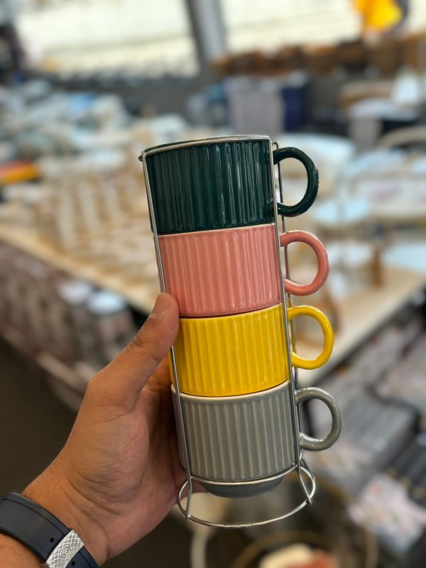 4pcs Ceramic Mug Set With Stand - Image 2