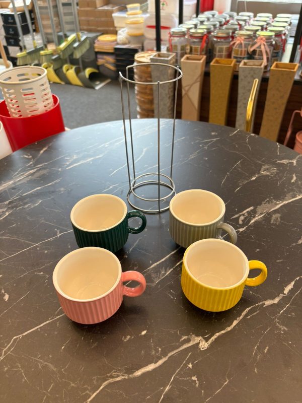 4pcs Ceramic Mug Set With Stand - Image 3