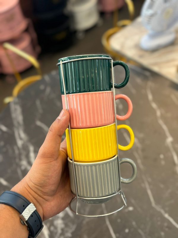 4pcs Ceramic Mug Set With Stand - Image 4