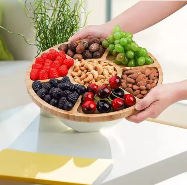 6 Slot Round Wooden Platter - Image 2