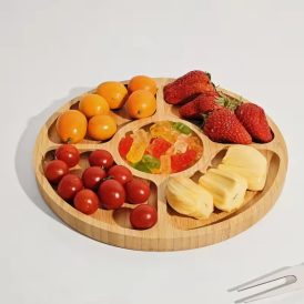 6 Slot Round Wooden Platter
