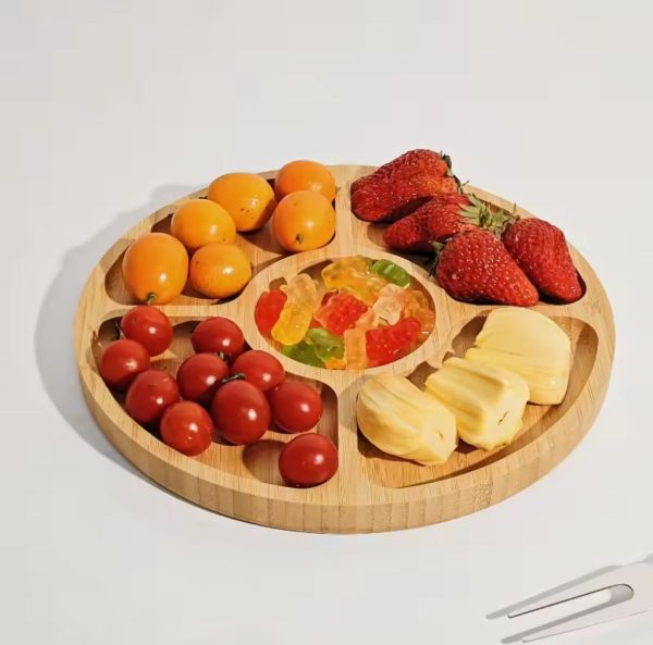 6 Slot Round Wooden Platter