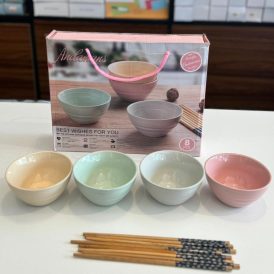 4-piece ceramic bowl & chopstick set