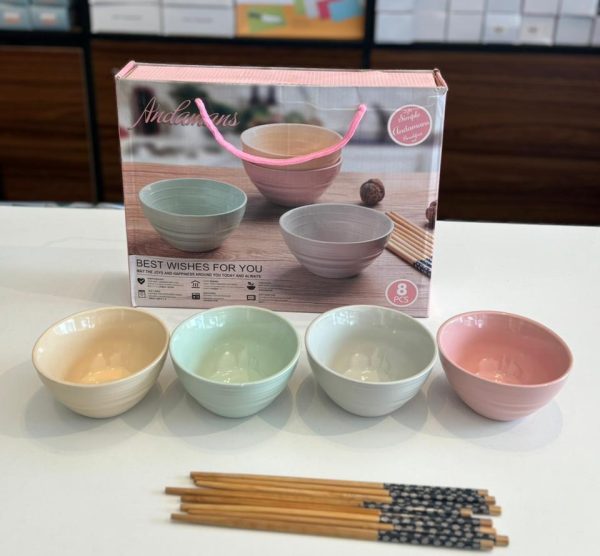 4-piece ceramic bowl & chopstick set