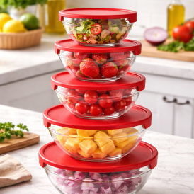 Red Cherry 5pcs Glass Bowl Set